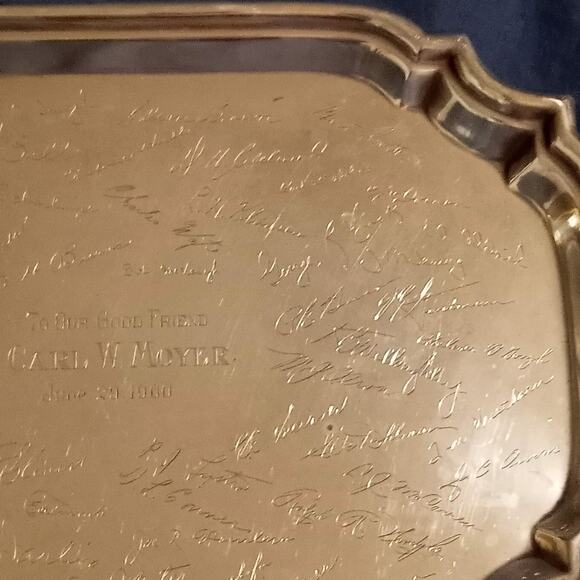 Vintage Sterling Silver Tray Poole Award Carl W. Moyer 1960 Engraved Signatures - Picture 7 of 11